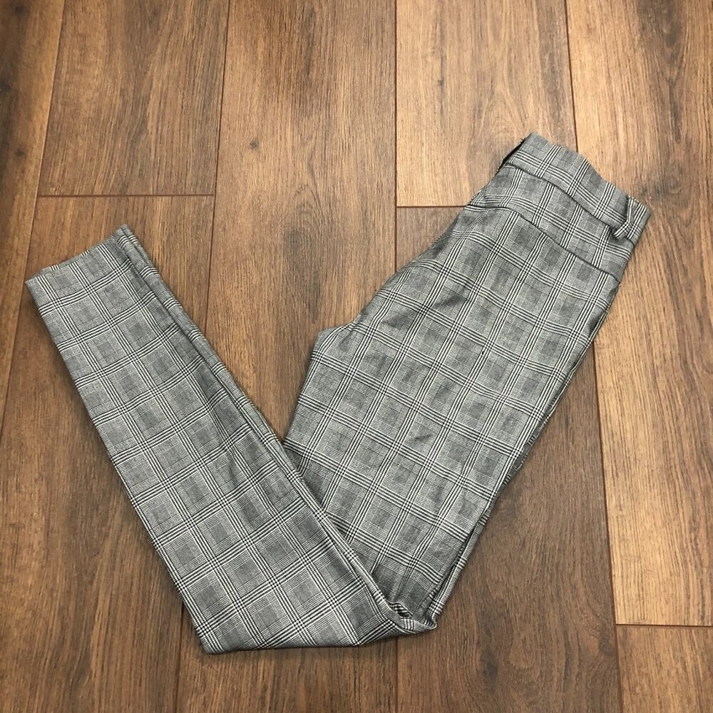 Zara Gray Plaid Checkered Straight Skinny High Rise Trousers Dress Pants Size S